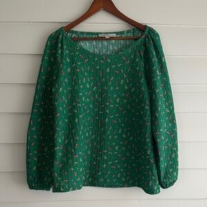 LOFT Green Floral Blouse - prairie boho Anthro style